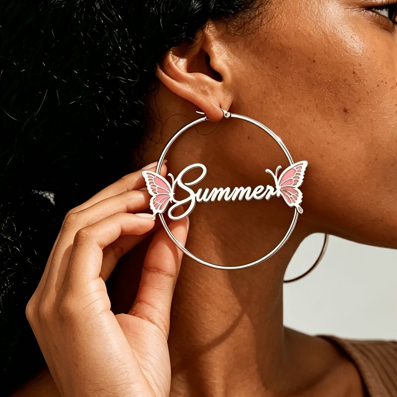 18k Boho Summer Script Butterfly Hoop Earrings