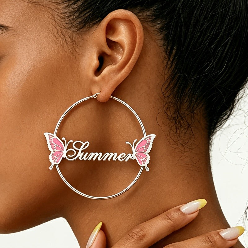 18k Boho Summer Script Butterfly Hoop Earrings