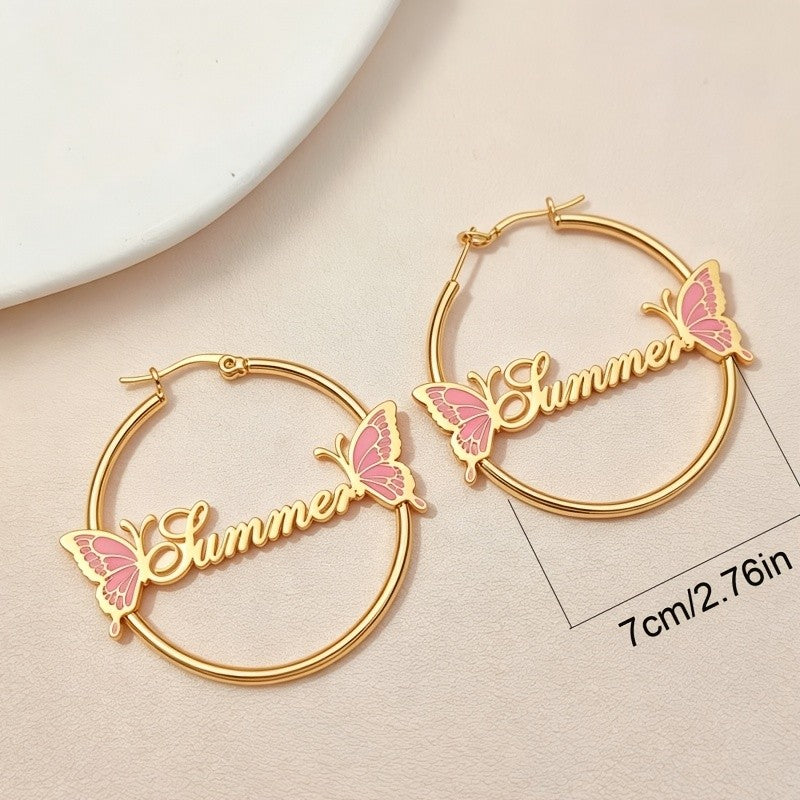 18k Boho Summer Script Butterfly Hoop Earrings