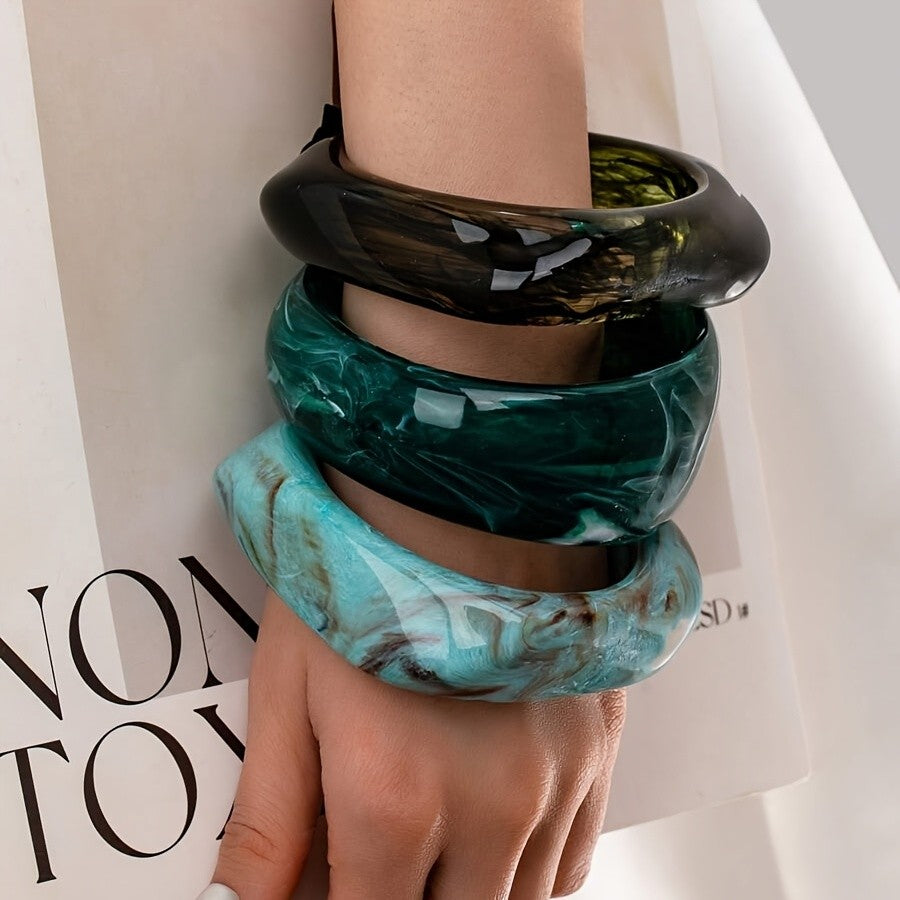 3pc Vintage Marbled Resin Bangle Set
