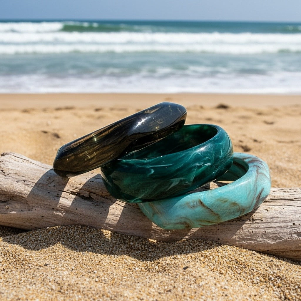 3pc Vintage Marbled Resin Bangle Set