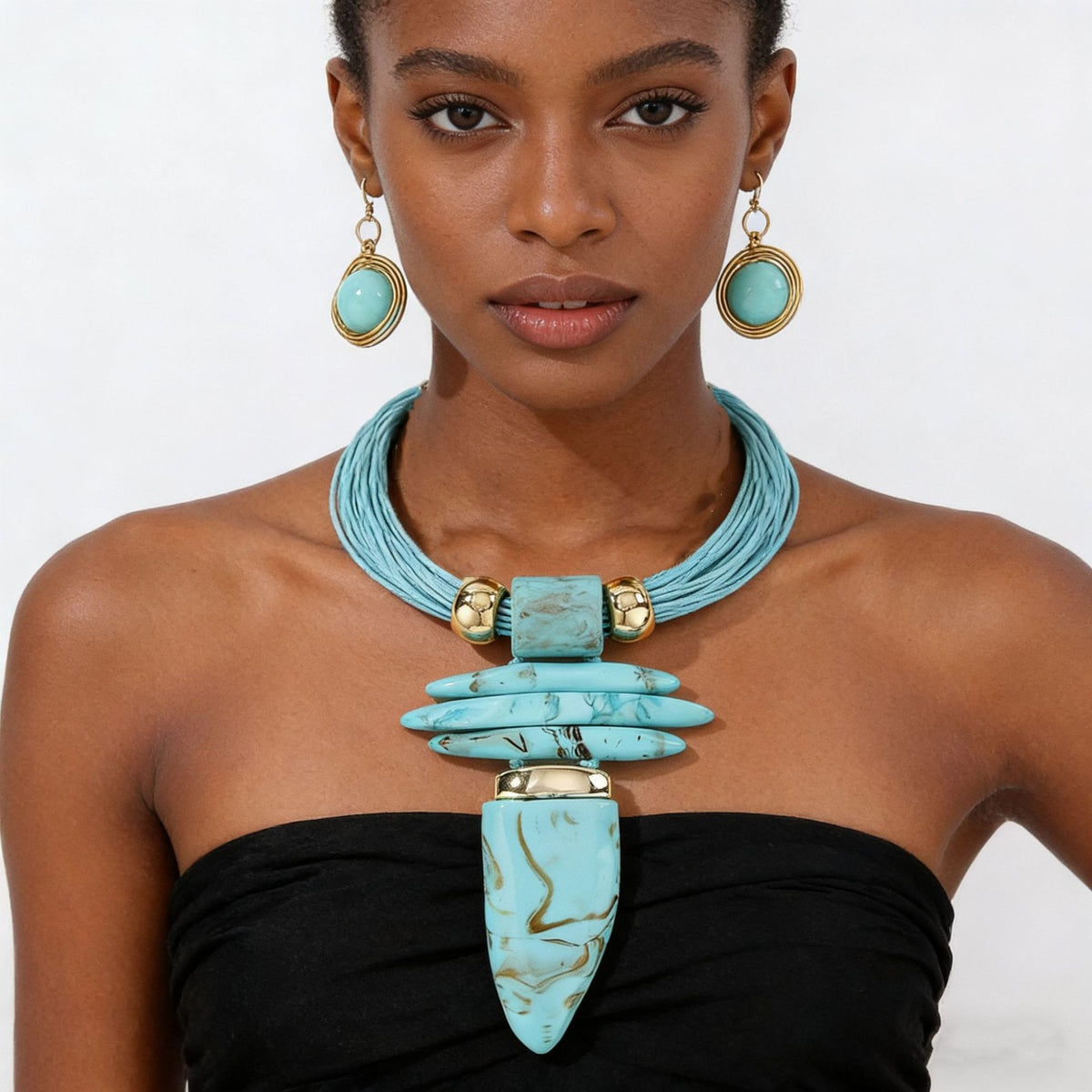 Boho Turquoise Statement Necklace Set