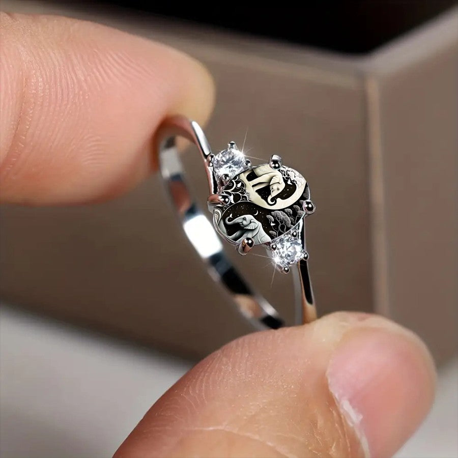 Elegant Yin Yang Elephant Ring
