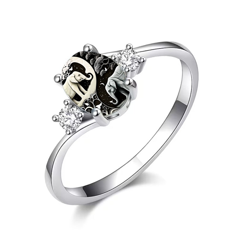 Elegant Yin Yang Elephant Ring