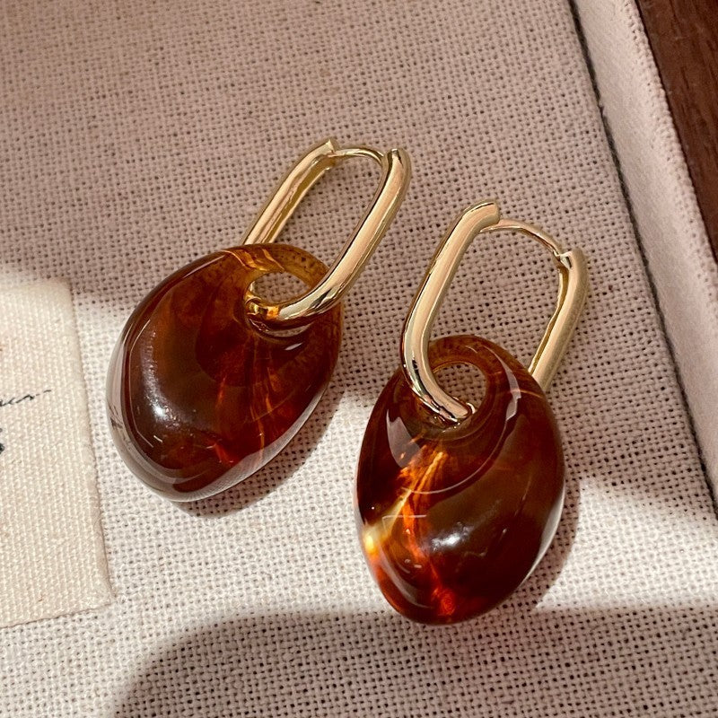 Vintage Amber Oval Hoop Earrings
