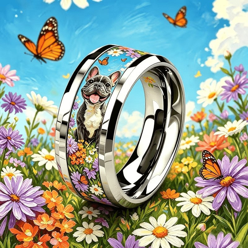 Boho French Bulldog Floral Ring