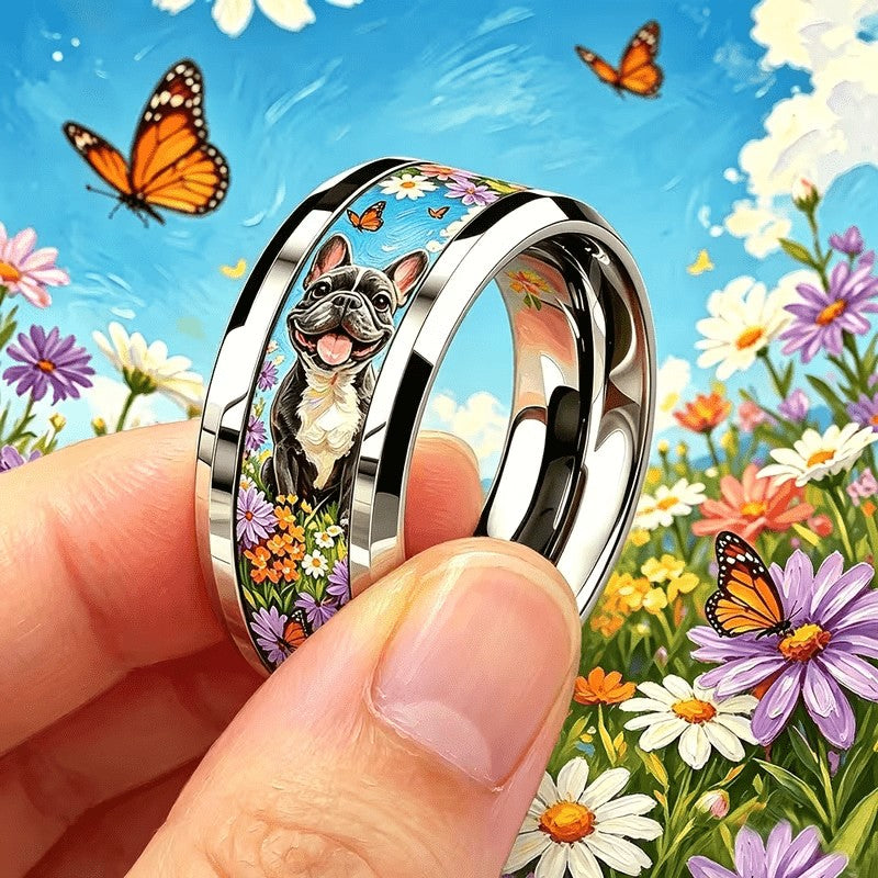 Boho French Bulldog Floral Ring