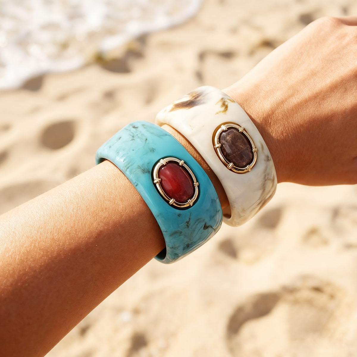 Boho Marbled Resin Cuff Set