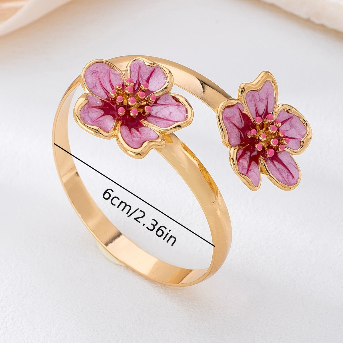 Romantic Pink Enamel Floral Open Bangle