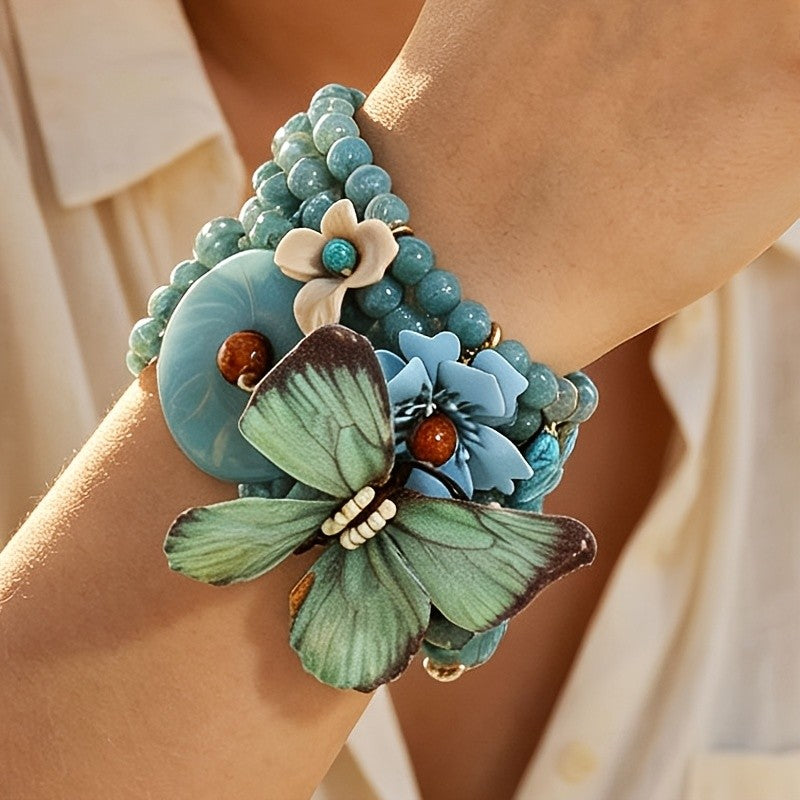 Boho Butterfly Floral Beaded Bracelet