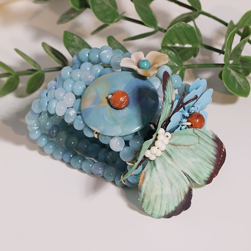 Boho Butterfly Floral Beaded Bracelet