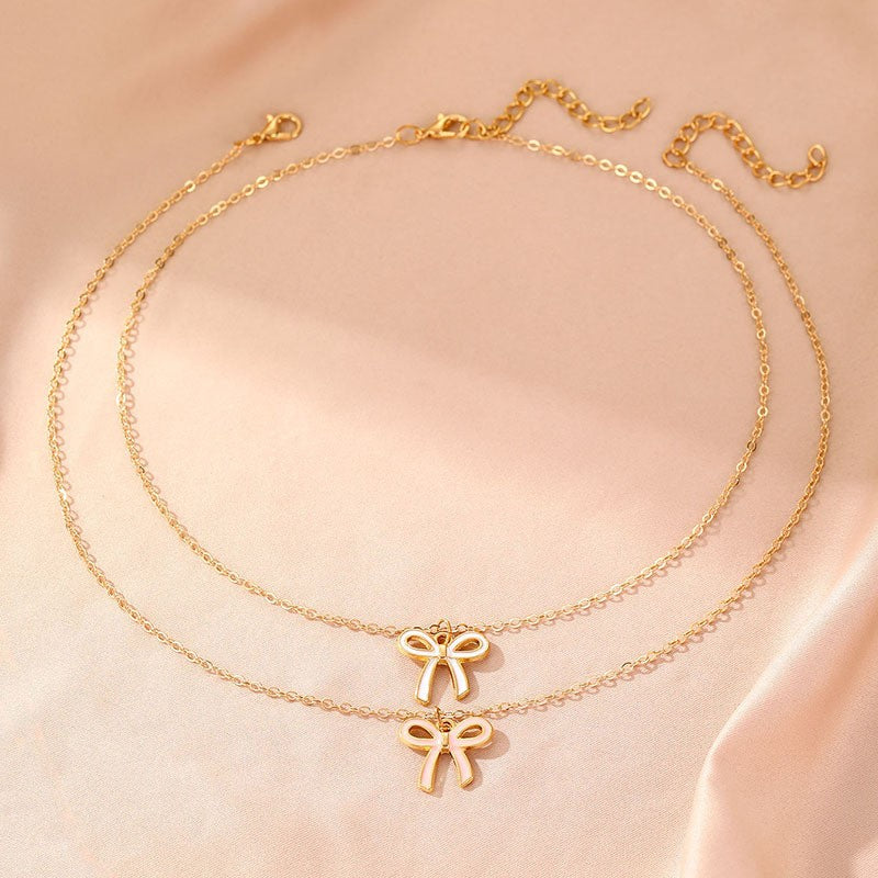 Dainty Dual Bow Layered Necklace