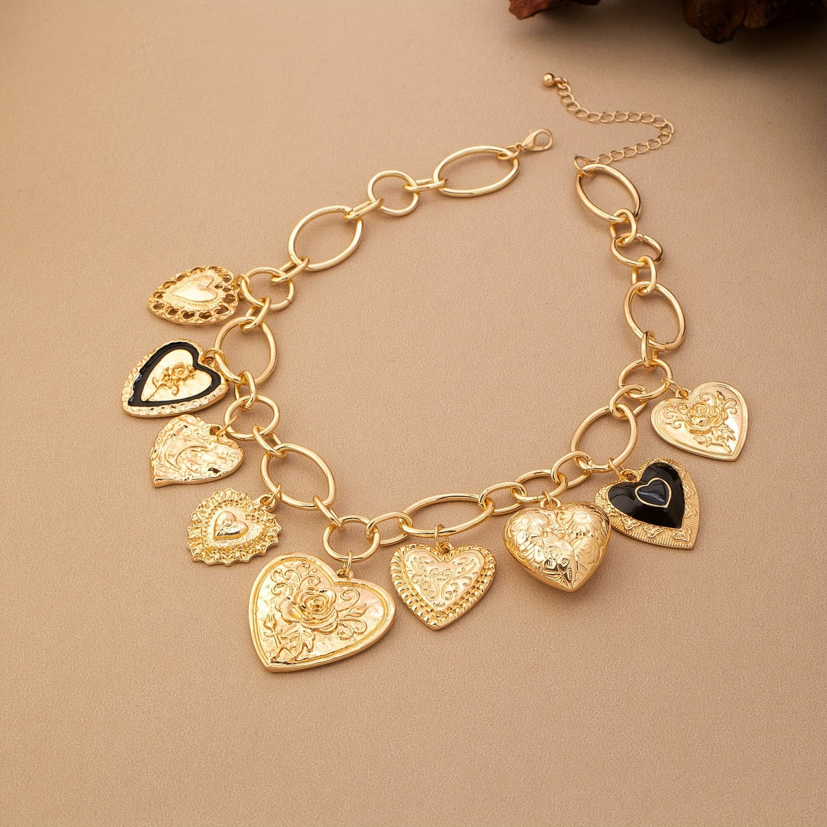 14k Boho Embossed Heart Necklace
