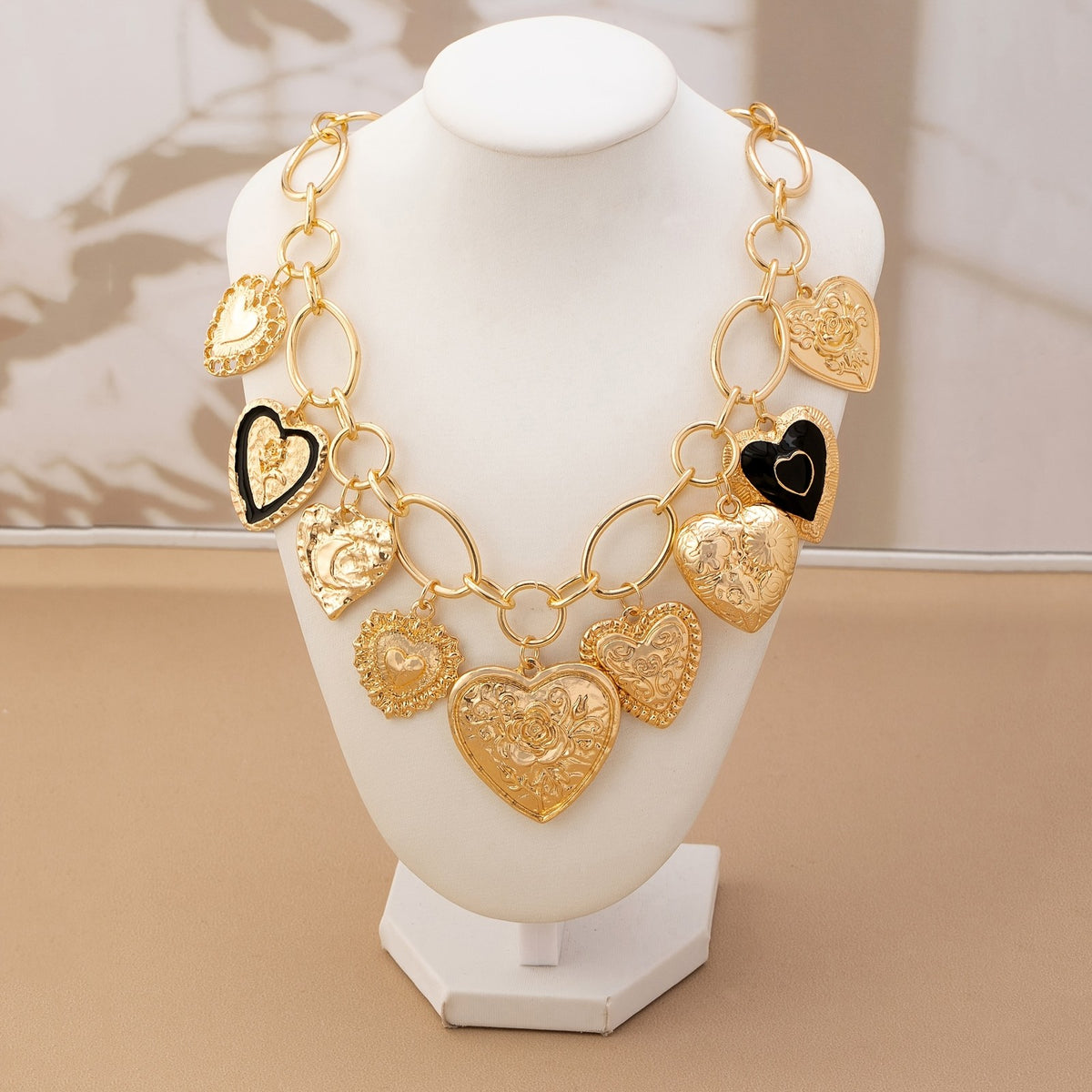 14k Boho Embossed Heart Necklace