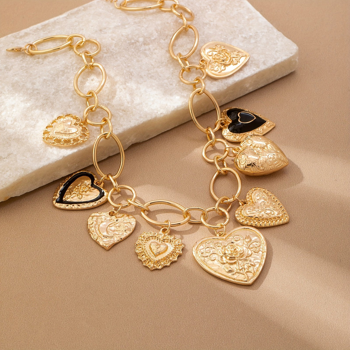 14k Boho Embossed Heart Necklace