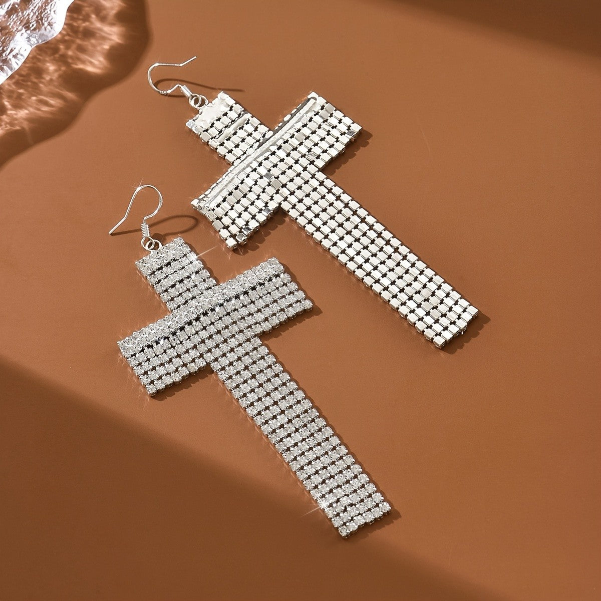 Elegant Paved Cross Drop Earrings