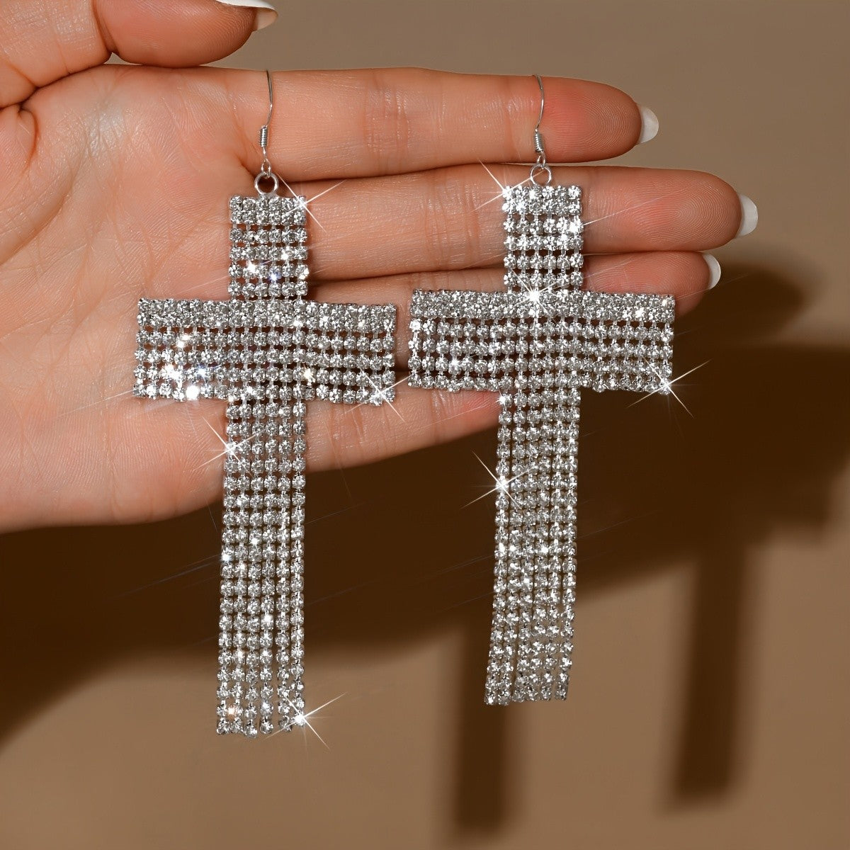 Elegant Paved Cross Drop Earrings