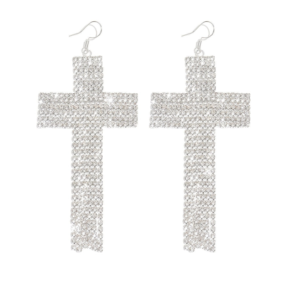 Elegant Paved Cross Drop Earrings
