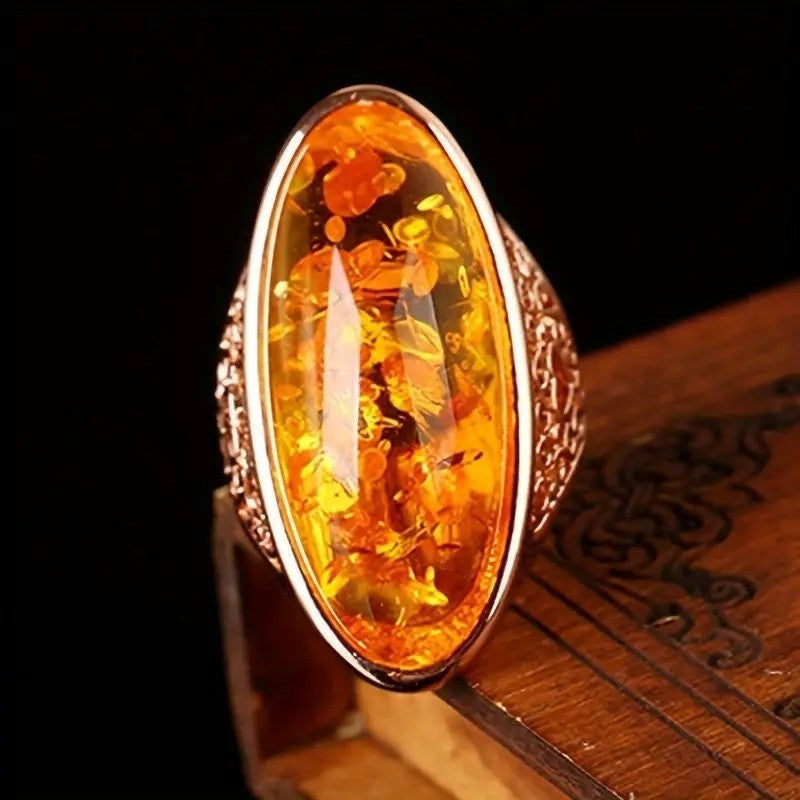 14k Vintage Amber Oval Ring