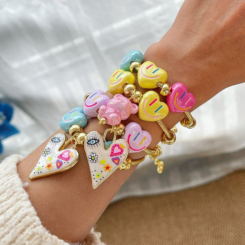 18k Y2K Resin Heart Charm Bracelet