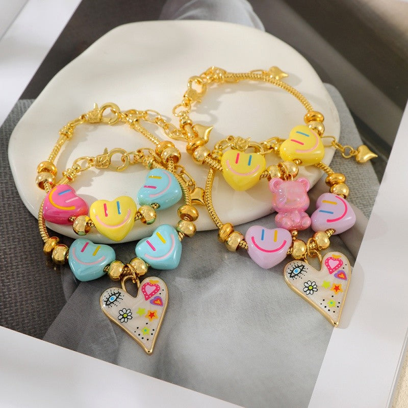 18k Y2K Resin Heart Charm Bracelet