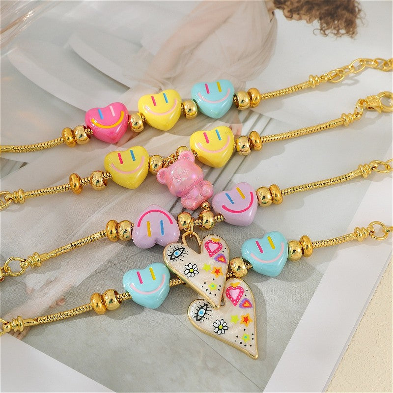 18k Y2K Resin Heart Charm Bracelet