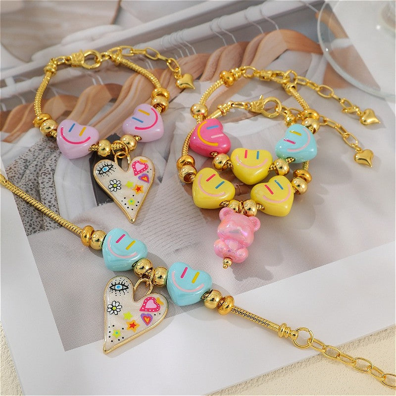 18k Y2K Resin Heart Charm Bracelet