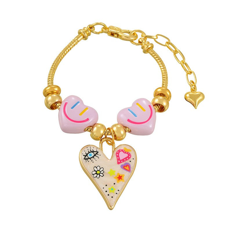 18k Y2K Resin Heart Charm Bracelet