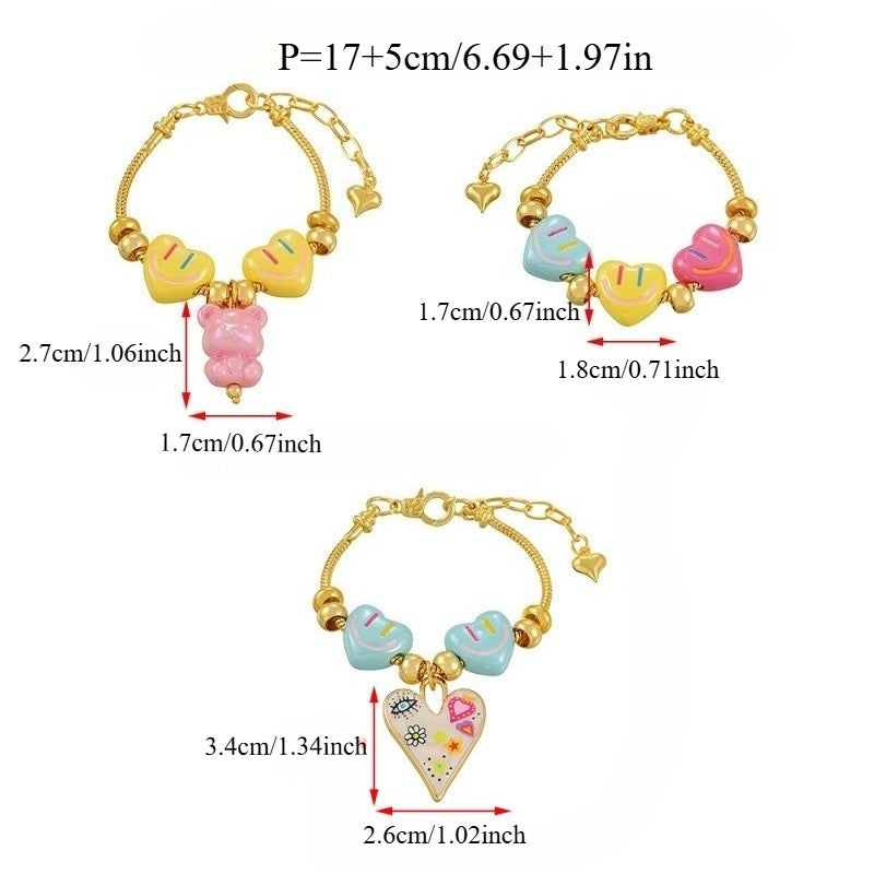 18k Y2K Resin Heart Charm Bracelet