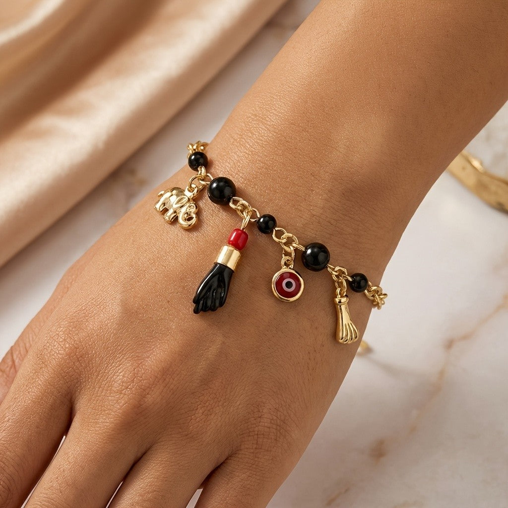 14k Vintage Elephant Evil Eye Bracelet