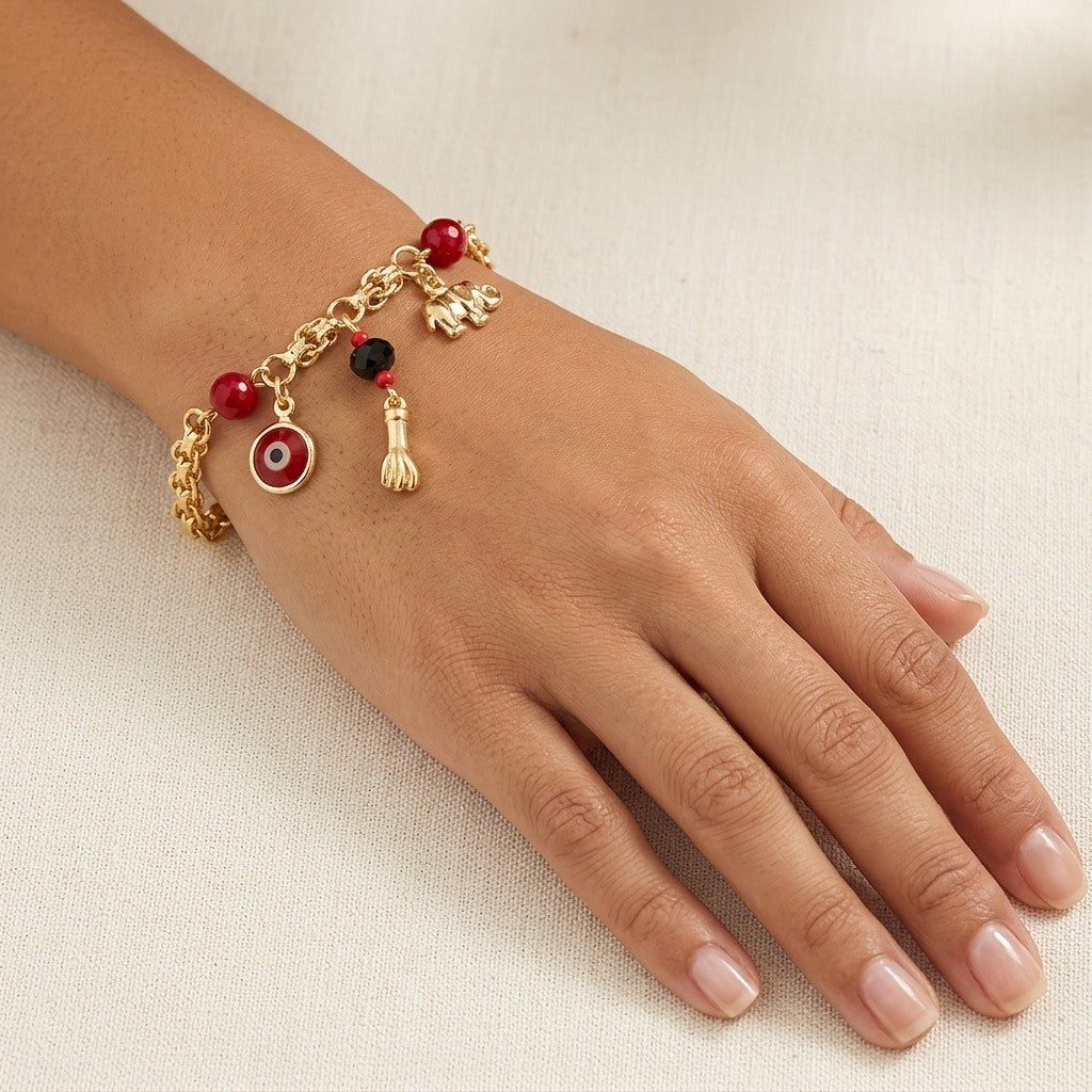 14k Vintage Elephant Evil Eye Bracelet