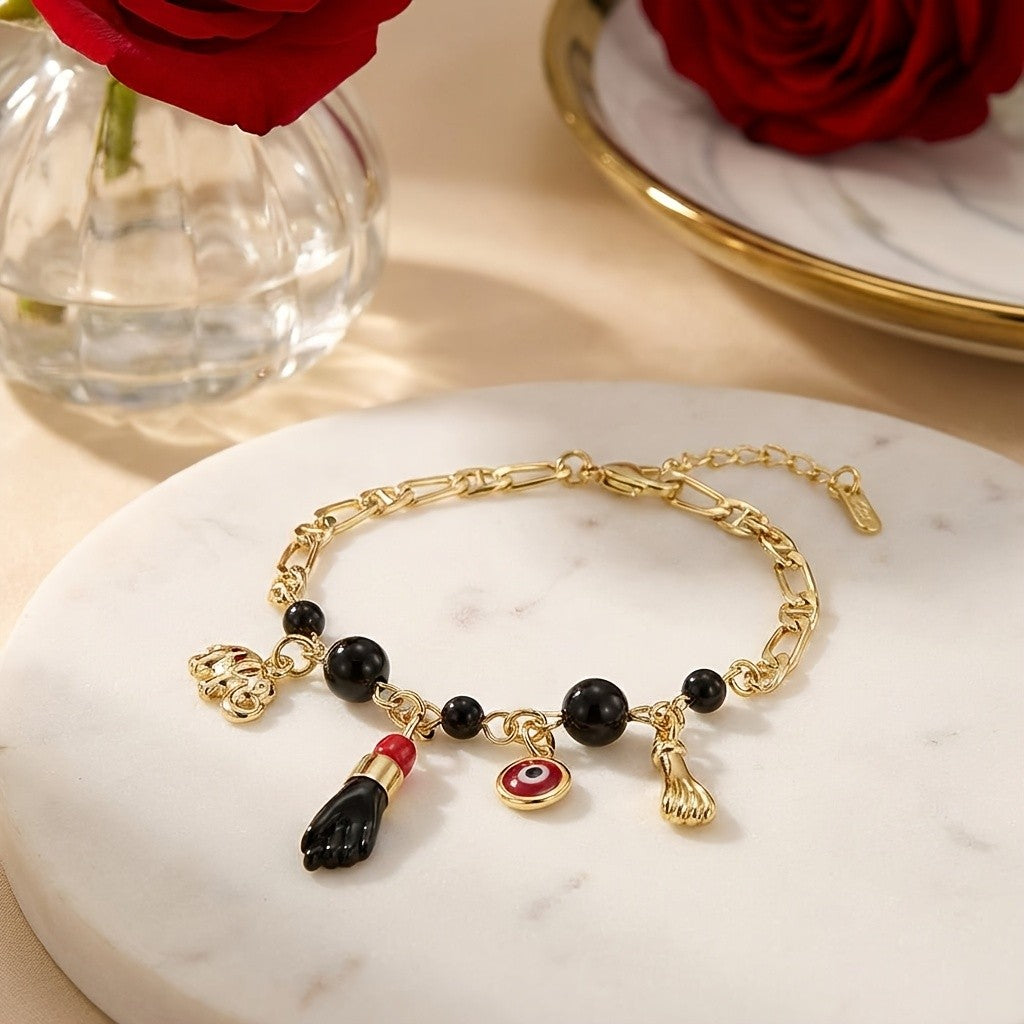 14k Vintage Elephant Evil Eye Bracelet