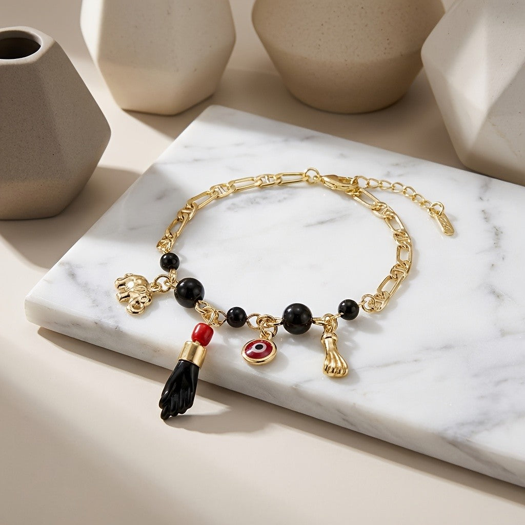 14k Vintage Elephant Evil Eye Bracelet