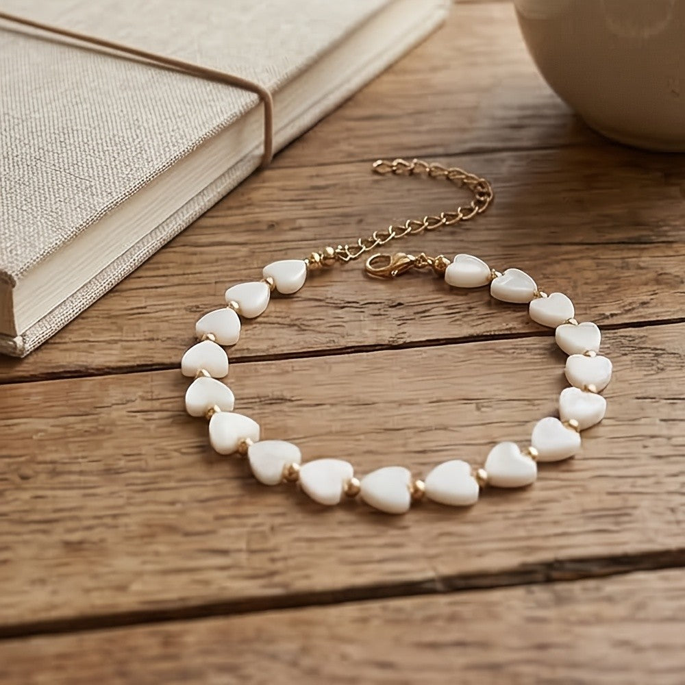 Boho White Heart Shell Anklet