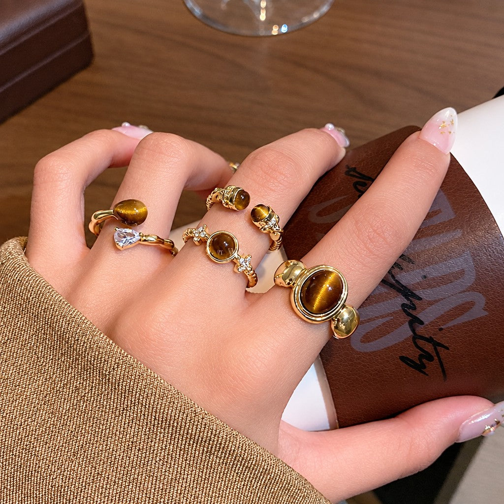 Vintage Boho Tiger Eye Stackable Ring