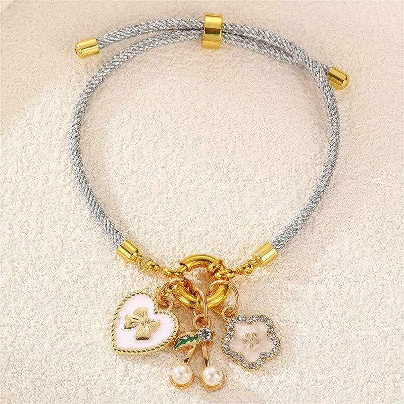 2pc Romantic Enamel Heart & Flower Bracelet Set
