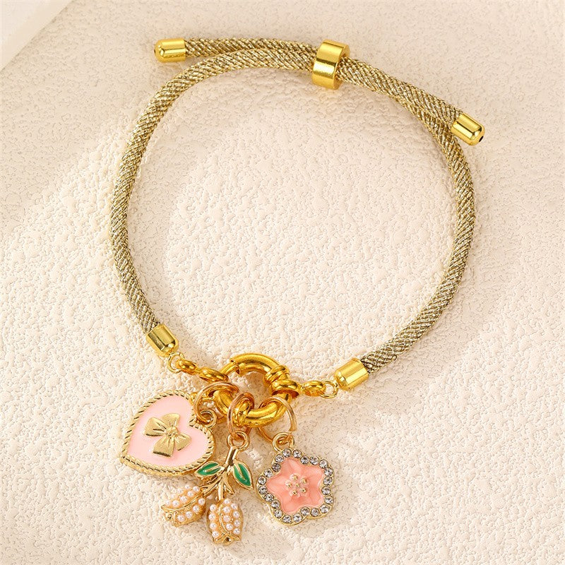 2pc Romantic Enamel Heart & Flower Bracelet Set