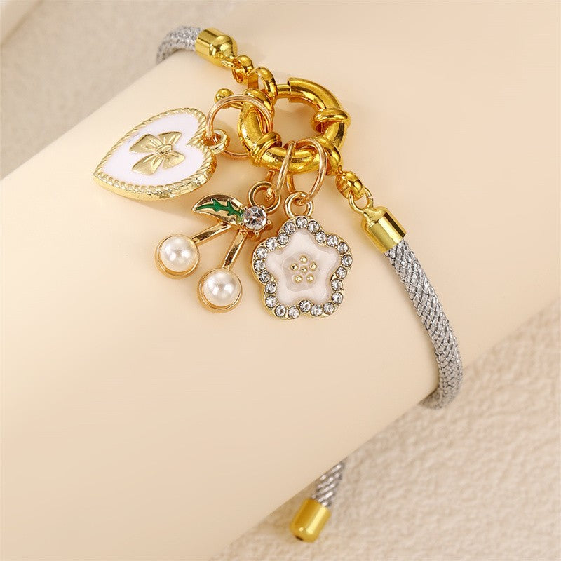 2pc Romantic Enamel Heart & Flower Bracelet Set