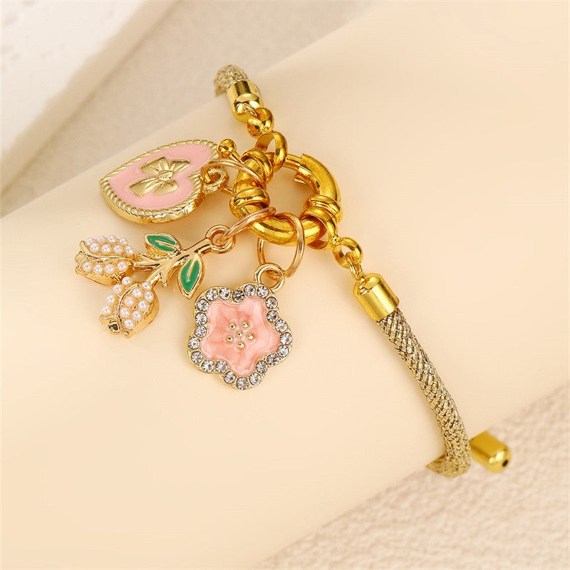 2pc Romantic Enamel Heart & Flower Bracelet Set