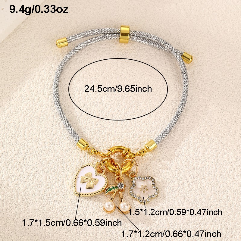 2pc Romantic Enamel Heart & Flower Bracelet Set
