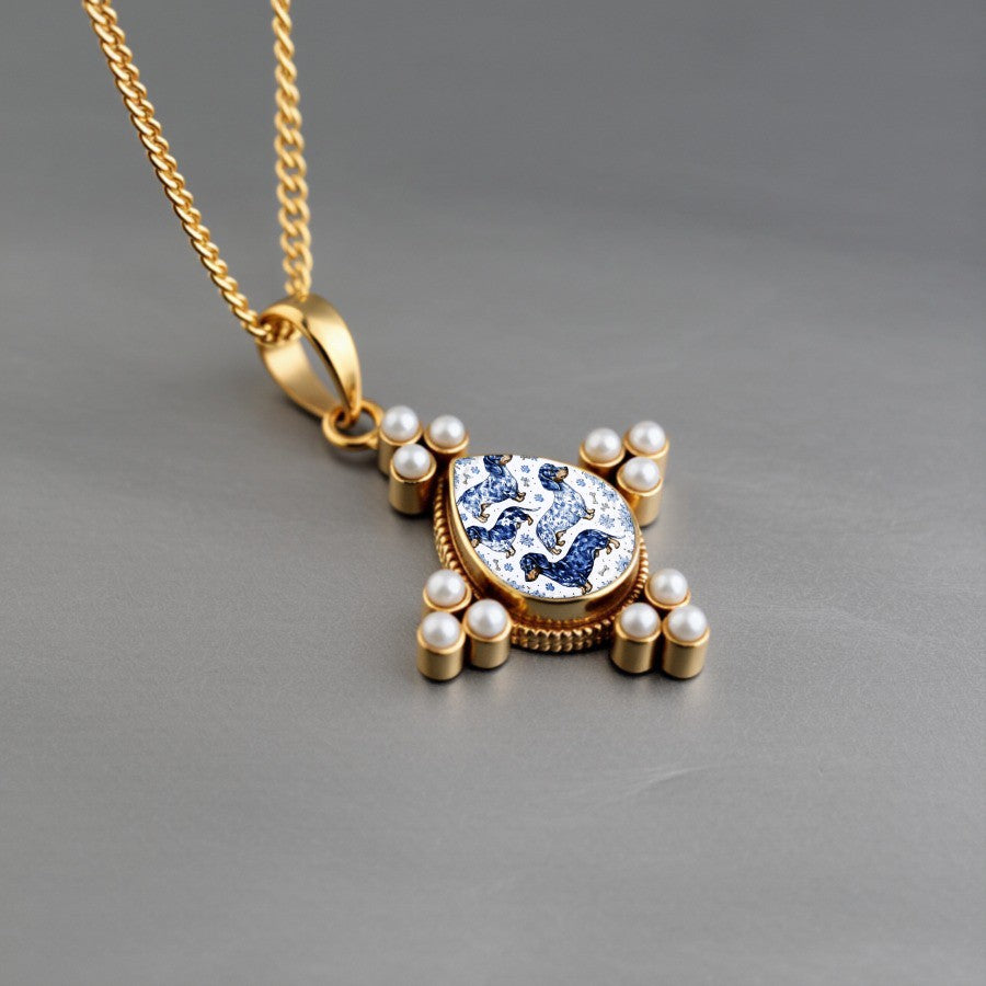 Classy Dachshund Pearl Pendant Necklace