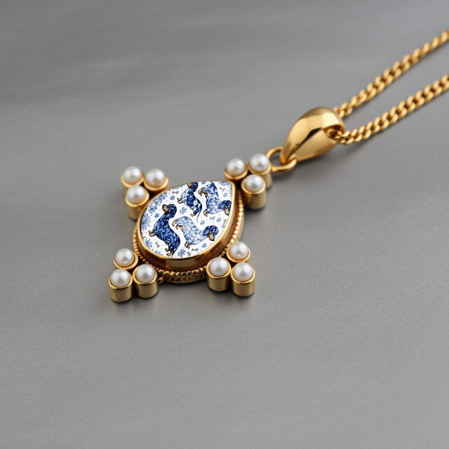 Classy Dachshund Pearl Pendant Necklace