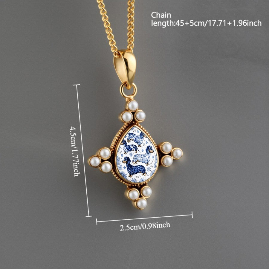 Classy Dachshund Pearl Pendant Necklace