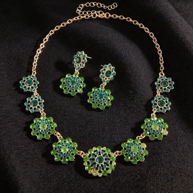 Elegant Emerald Flower Necklace & Earring Set