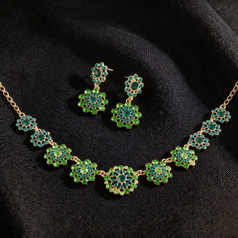 Elegant Emerald Flower Necklace & Earring Set