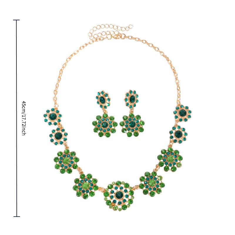 Elegant Emerald Flower Necklace & Earring Set