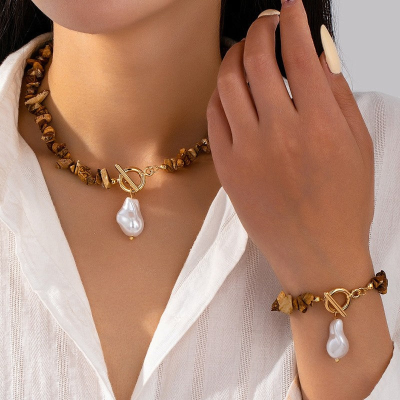 14k Boho Acrylic Nugget Necklace & Bracelet Set