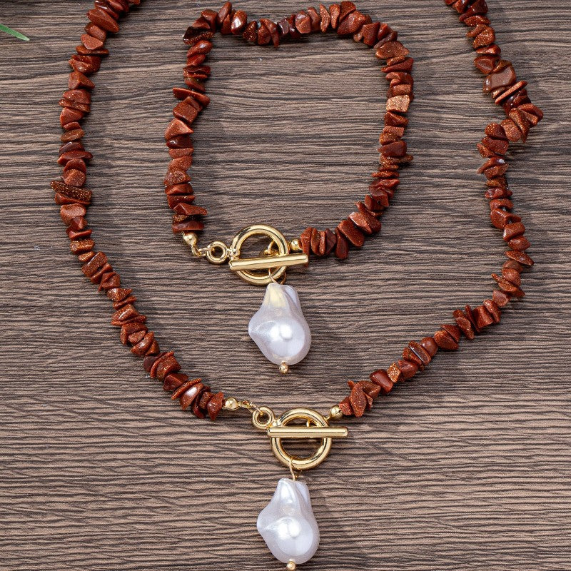 14k Boho Acrylic Nugget Necklace & Bracelet Set
