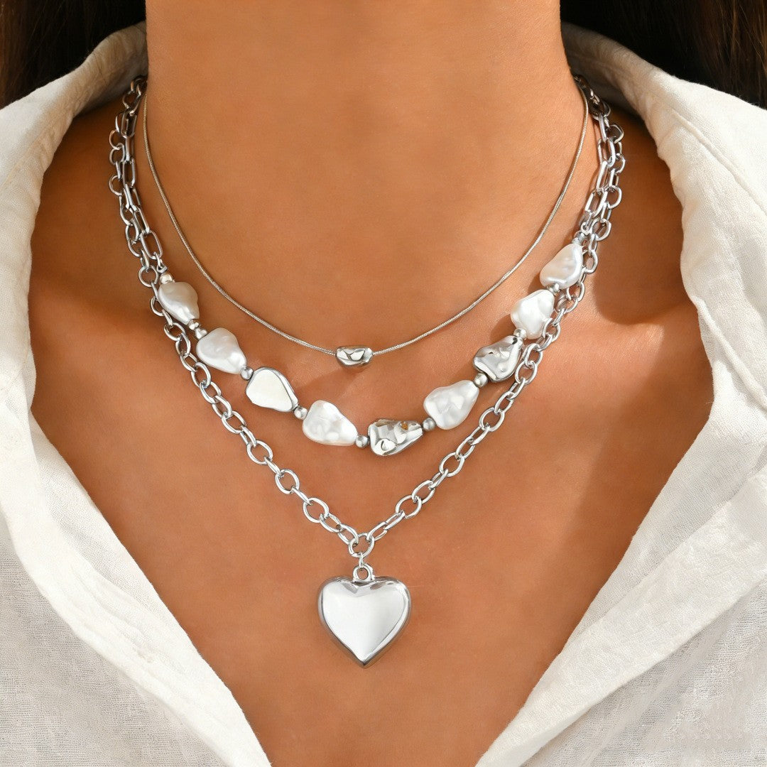 Classy Irregular Pearl & Heart Layered Necklace