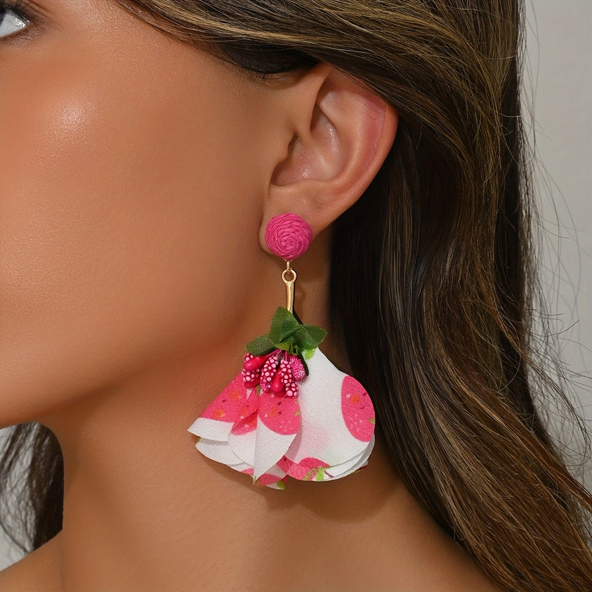 Boho Floral Fabric Drop Earrings